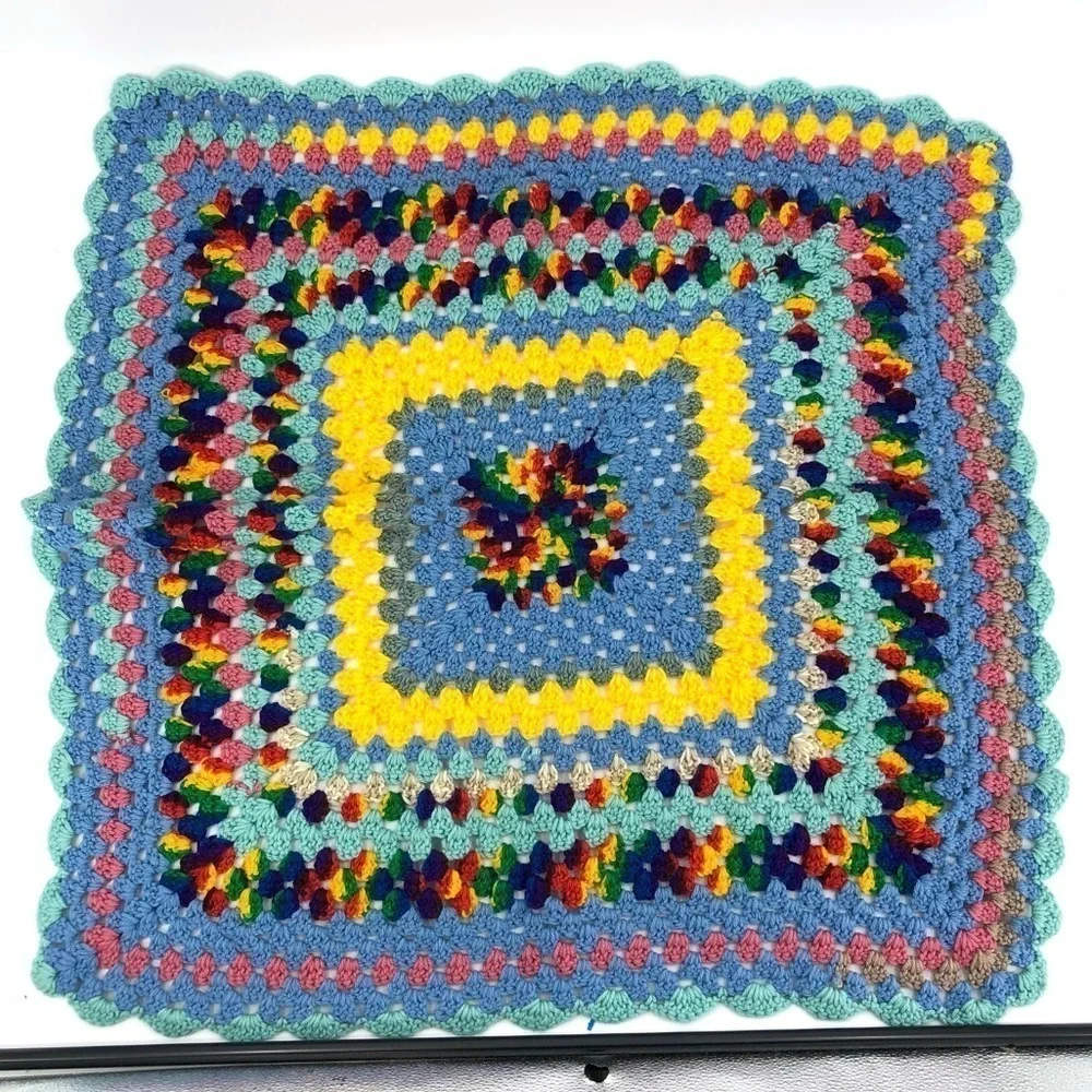 Granny Square Baby Blanket Lap Afghan Rainbow Unisex Boho Indie Cottage - Picture 1 of 4